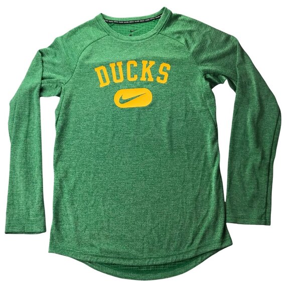 Nike Men's Long Sleeve Shirt Green w/ Yellow Text DUCKS. University of Oregon S - Picture 1 of 7